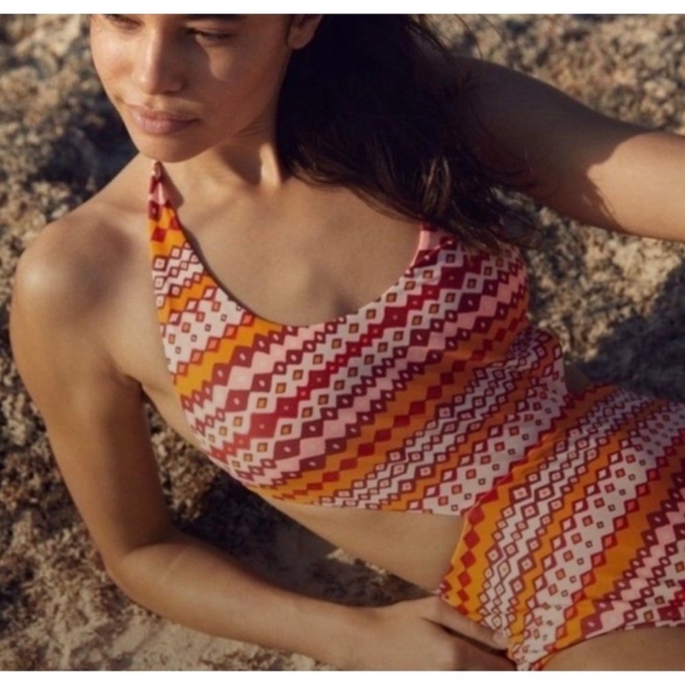 aerie Pink and Orange Geometric One-Piece Swimsuit
